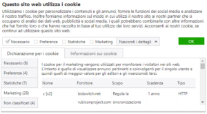 Dichiarazione per i cookie GDPR