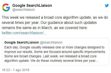tweet Google nuovo aggiornamento algoritmo