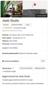 Scheda Google My Business Jweb Studio