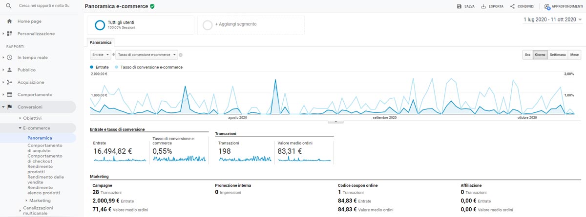 Panoramica ecommerce Google Analytics