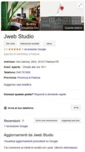 Scheda Google My Business Jweb Studio